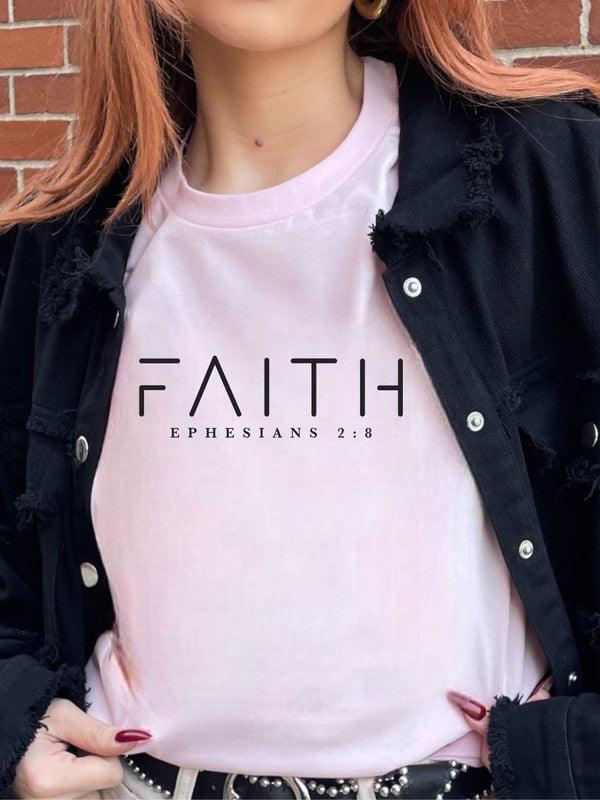 FAITH Ephesians 2 8 Short Sleeve Tee PInk Graphic Tees