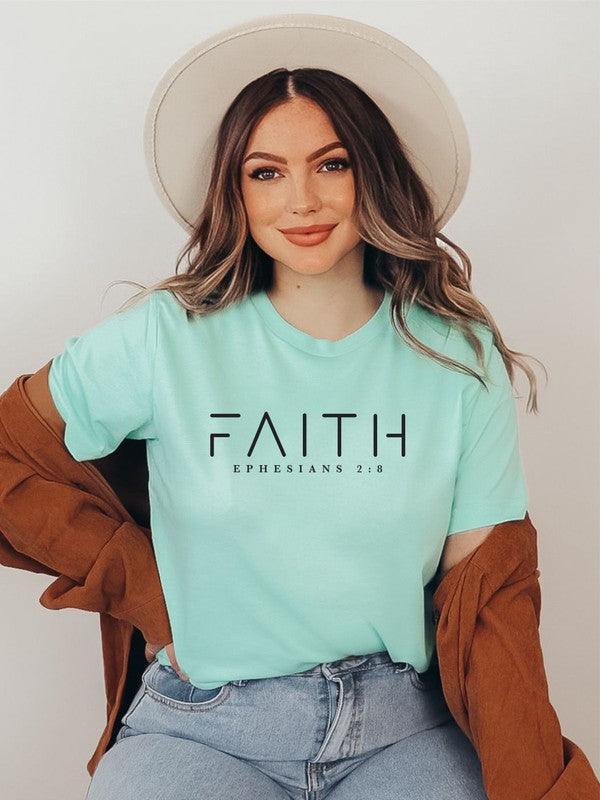 FAITH Ephesians 2 8 Short Sleeve Tee Mint Graphic Tees