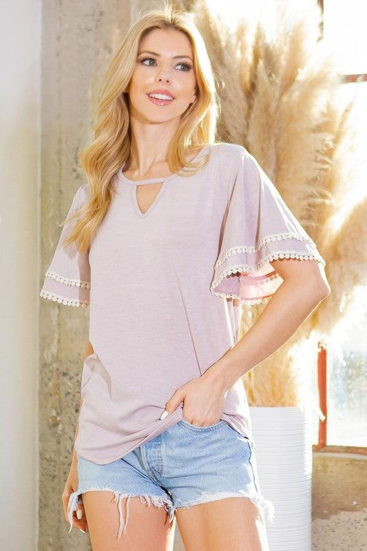 Pom Pom Flutter Sleeve Knit Top STRAWBERRRY Shirts & Tops