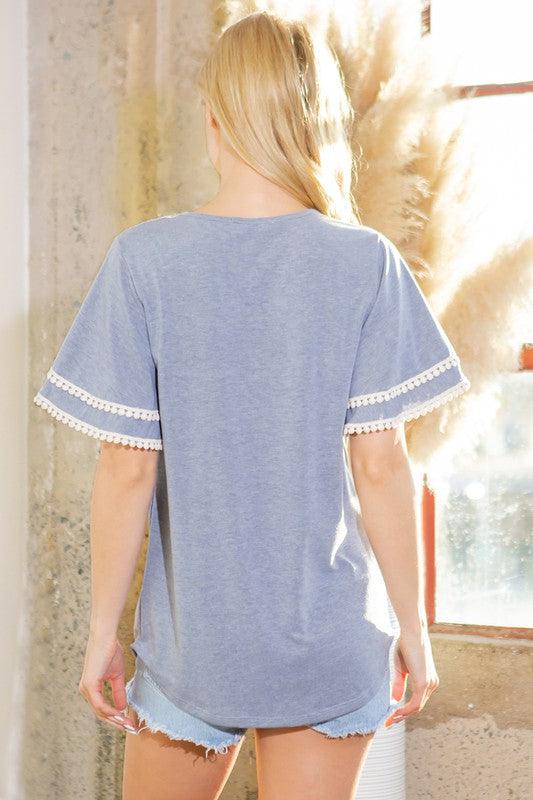 Pom Pom Flutter Sleeve Knit Top Shirts & Tops