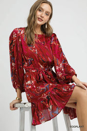 Umgee Ruffled Hem Printed Balloon Sleeve Dress | Mini Dresses Daverri Fashions