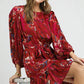 Umgee Ruffled Hem Printed Balloon Sleeve Dress Mini Dresses