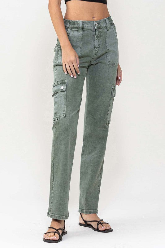 Vervet Cargo Pocket Mid Rise Straight Jeans Jeans