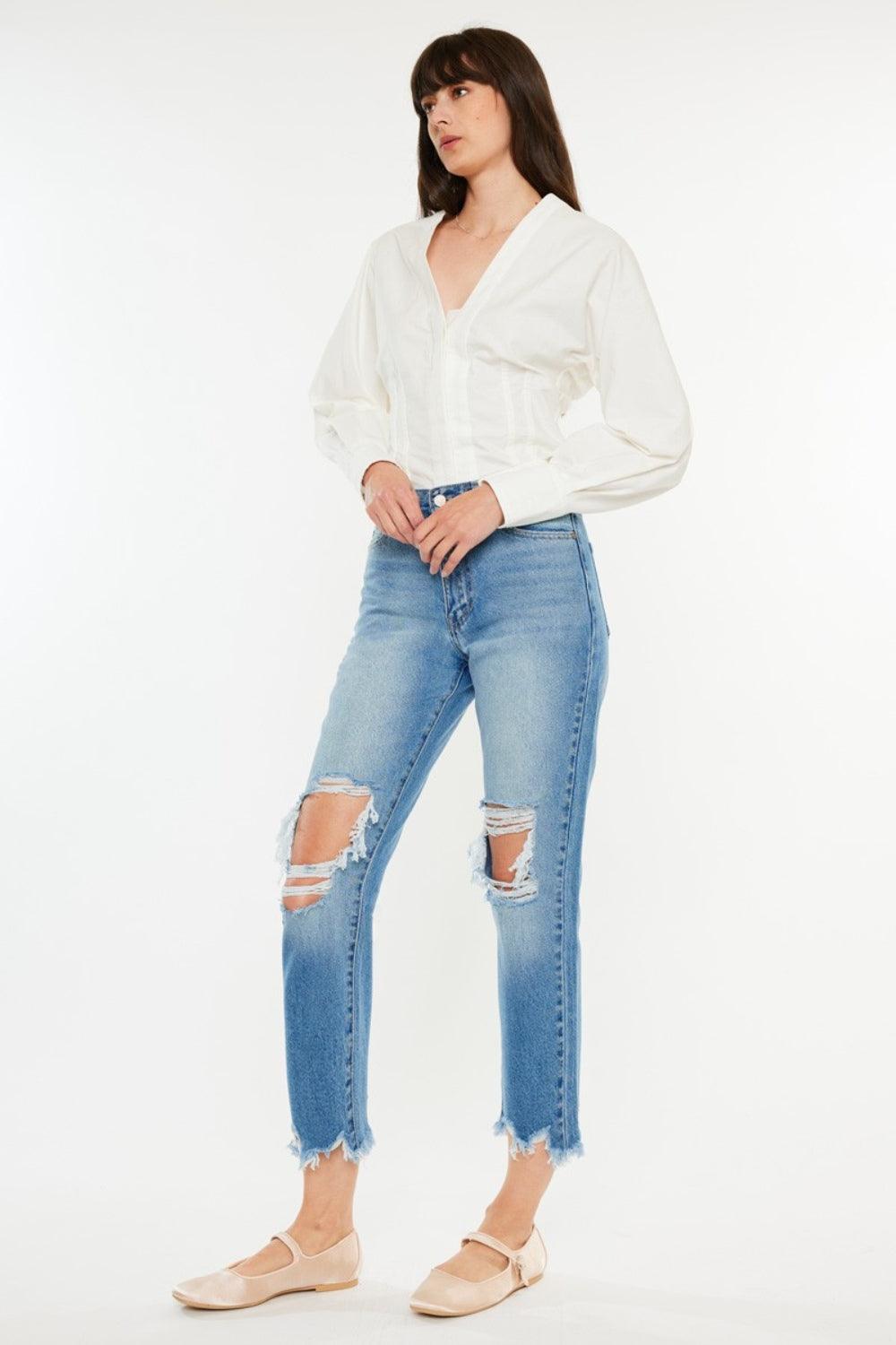 Kancan Distressed Frayed Hem Cropped Jeans | Jeans Daverri Fashions