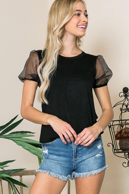 Organza Puff Sleeve Top Shirts & Tops