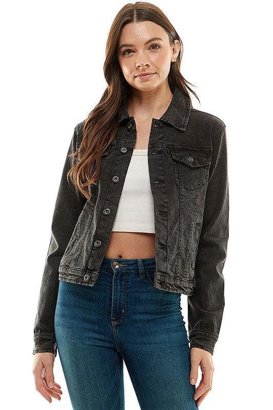 Spandex Ladies Casual Denim Jacket VIntage Black Denim Jackets