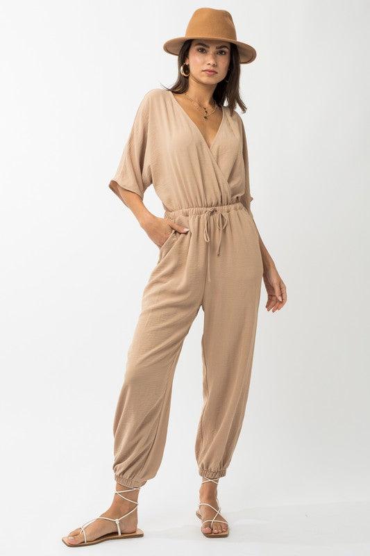 Dolman Sleeve Surplice Jumpsuit Jumpsuits