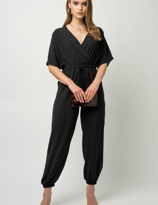 Dolman Sleeve Surplice Jumpsuit Black Jumpsuits