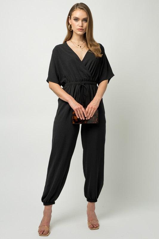 Dolman Sleeve Surplice Jumpsuit Black Jumpsuits