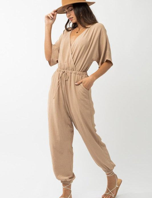 Dolman Sleeve Surplice Jumpsuit Jumpsuits