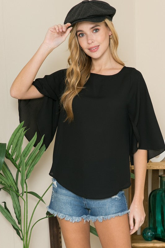 Tulip Sleeve Woven Blouse BLACK