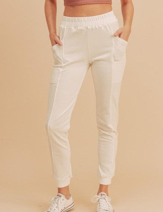 Patch Pockets Tapered Joggers WHITE Athleisure