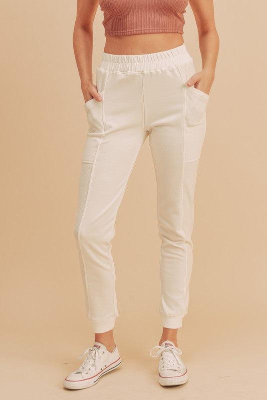 Patch Pockets Tapered Joggers WHITE Athleisure