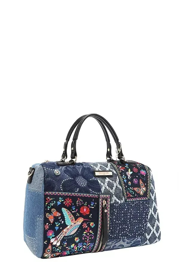Bosque De Amor Denim Boston Bag - DAVERRI FASHIONS
