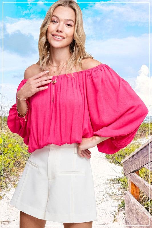 La Miel Jenna Off Shoulder Blouse VIVID PINK Shirts & Tops