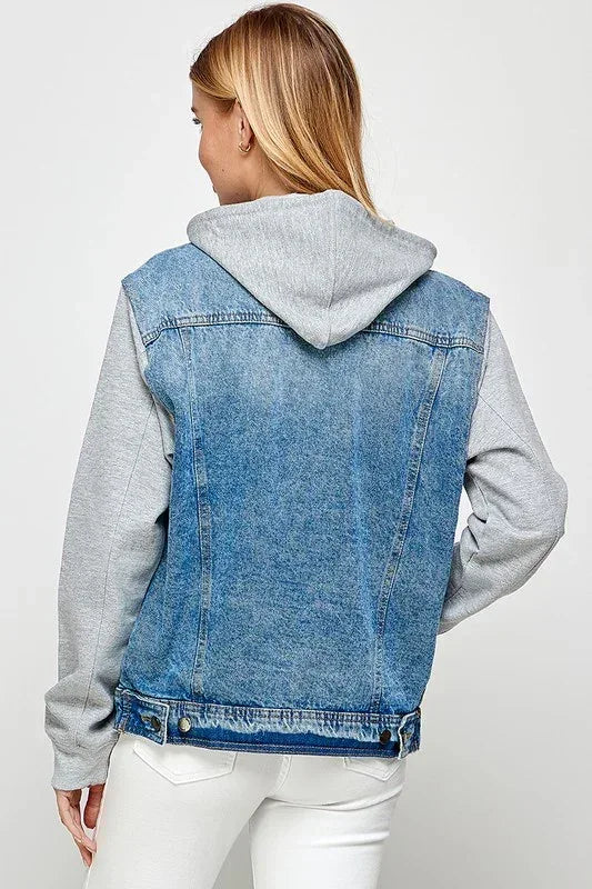 Women's Denim Fleece Hoodie Jacket - DAVERRI FASHIONS