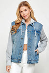 Women's Denim Fleece Hoodie Jacket - DAVERRI FASHIONS