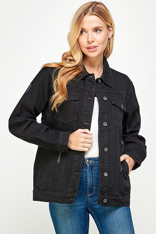 BLACK Women's Denim Fleece Hoodie Jacket | Denim Jackets Daverri Fashions