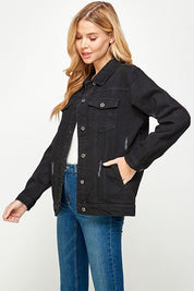 Women's Denim Fleece Hoodie Jacket | Denim Jackets Daverri Fashions