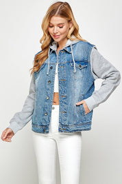 Women's Denim Fleece Hoodie Jacket | Denim Jackets Daverri Fashions