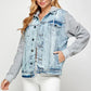 Women's Denim Fleece Hoodie Jacket - DAVERRI FASHIONS