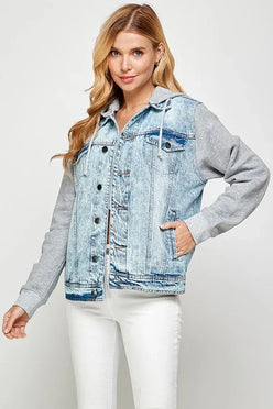 Women's Denim Fleece Hoodie Jacket - DAVERRI FASHIONS