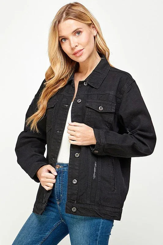 Women's Denim Fleece Hoodie Jacket - DAVERRI FASHIONS