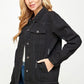 Women's Denim Fleece Hoodie Jacket - DAVERRI FASHIONS