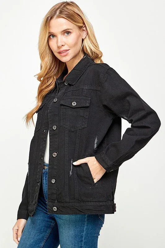 Women's Denim Fleece Hoodie Jacket - DAVERRI FASHIONS