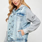 Women's Denim Fleece Hoodie Jacket - DAVERRI FASHIONS