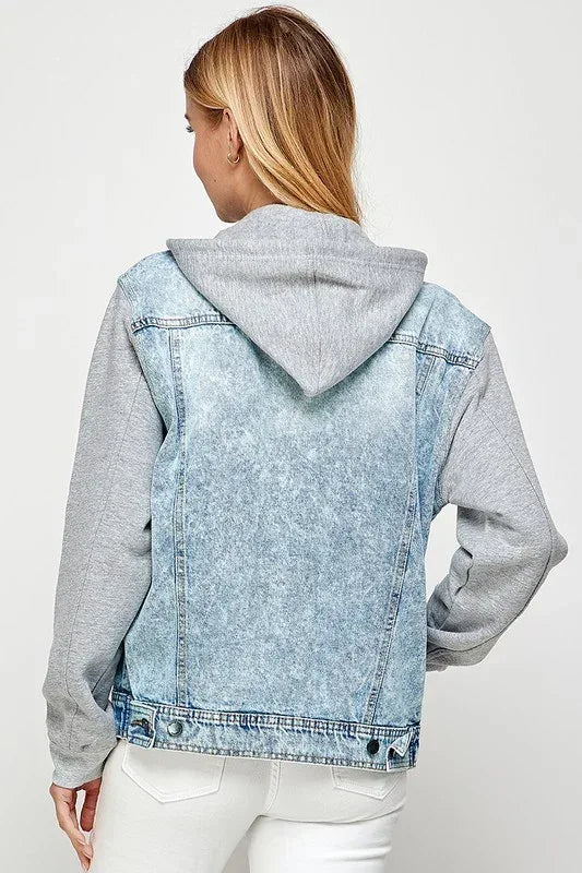 Women's Denim Fleece Hoodie Jacket - DAVERRI FASHIONS