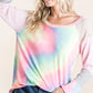 BiBi Tie Dye Terry Top with Color Block Pointelle Knit - DAVERRI FASHIONS