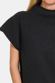 Black Short Sleeve Mock Neck Sweater Sweaters