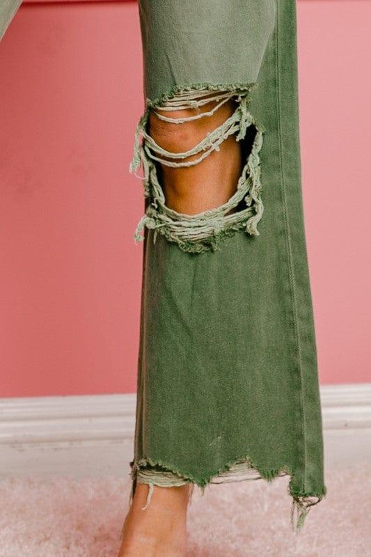 Distressed Vintage Washed Wide Leg Pants Pants