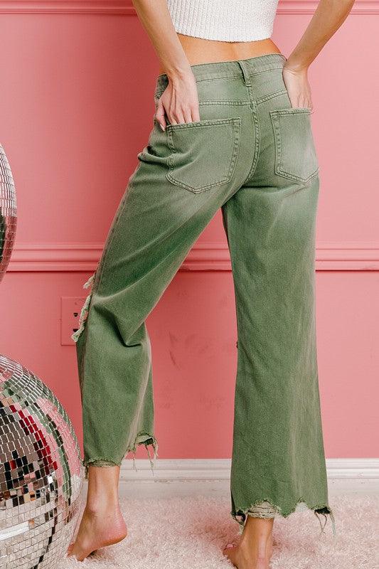 Distressed Vintage Washed Wide Leg Pants Pants