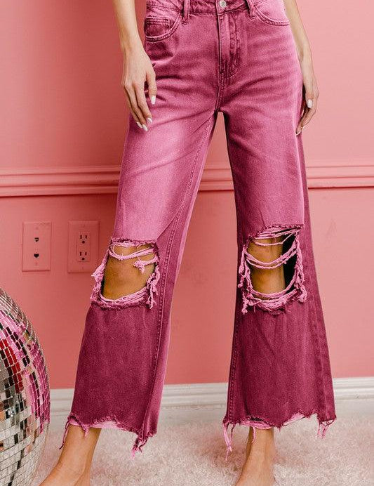 Distressed Vintage Washed Wide Leg Pants Pants