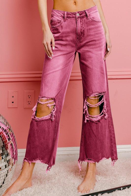 Distressed Vintage Washed Wide Leg Pants Pants