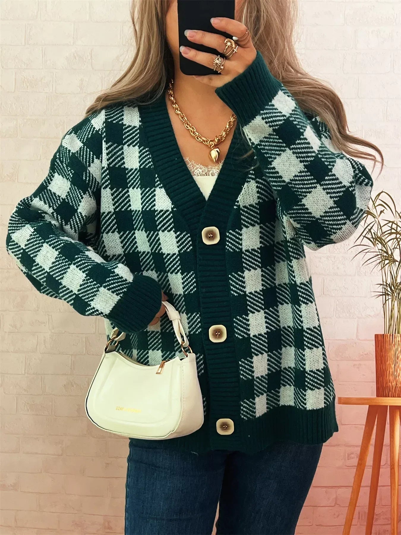 Plaid Button-Down Cardigan - DAVERRI FASHIONS