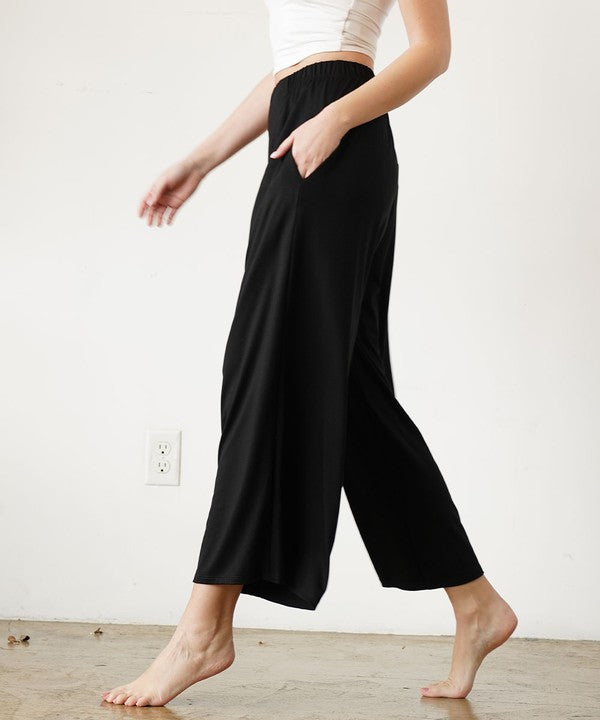 Full Size Bamboo Ankle Length Wide Leg Pants Bottoms