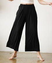 Full Size Bamboo Ankle Length Wide Leg Pants BLACK Bottoms