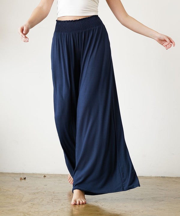 Smocked Waist Organic Bamboo Palazzo Pants Pants