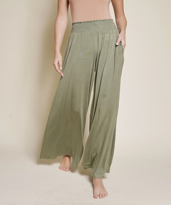 Smocked Waist Organic Bamboo Palazzo Pants Pants