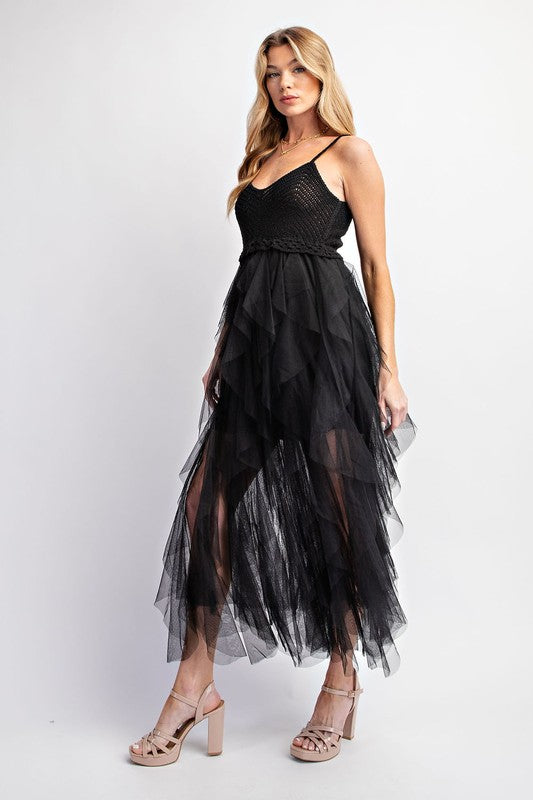 Lovely Tulle Midi Crochet Dress Midi Dresses