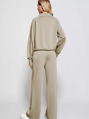 Full Size Half-Zip Sweatshirt and Wide-Leg Pants Set Plus Size | Outfit Sets Daverri Fashions
