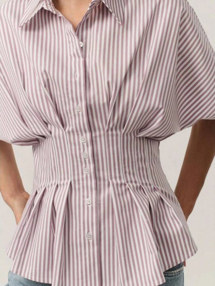 Striped Short Sleeve Button-Up Shirt | Daverri Fashions