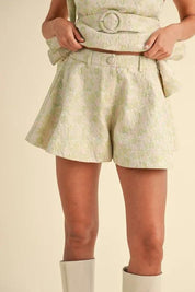 MABLE Jacquard Floral Peplum Top and Flare Shorts Set | Outfit Sets Daverri Fashions