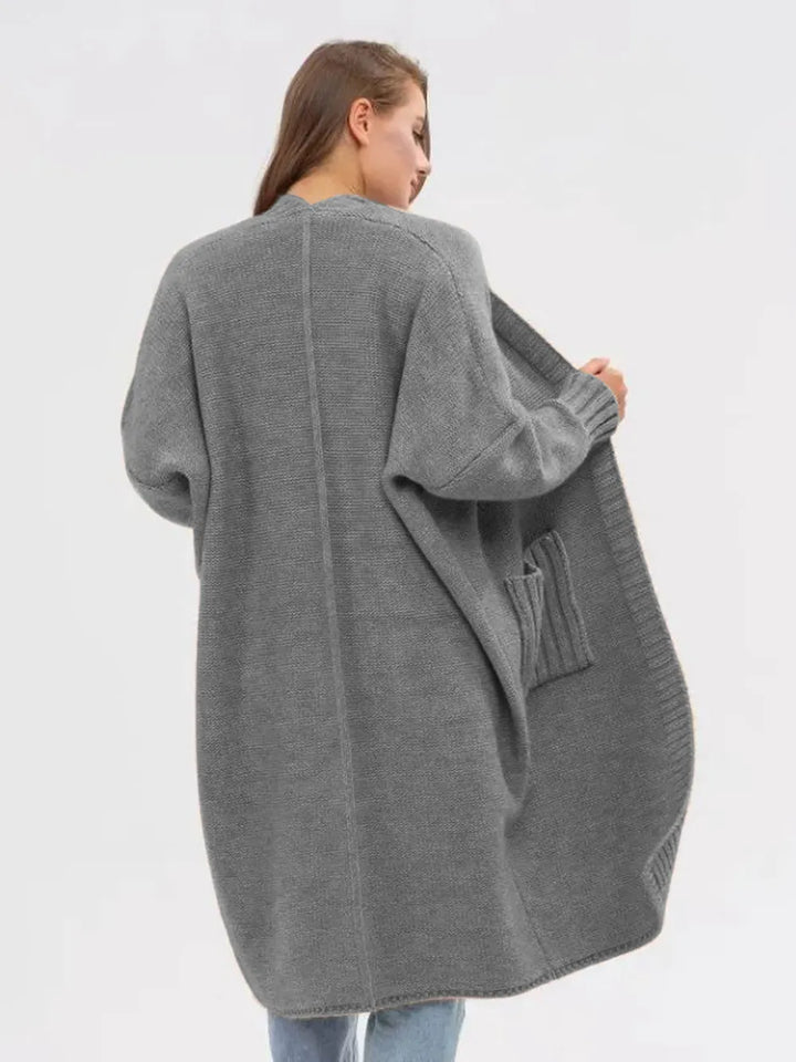 Pocketed Open Front Long Sleeve Longline Cardigan | Cardigans Daverri Fashions