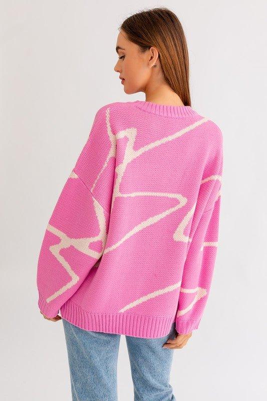 Abstract Pattern Sweater PINK-CREAM Sweaters