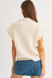 Turtle Neck Power Shoulder Sweater Vest Sweaters