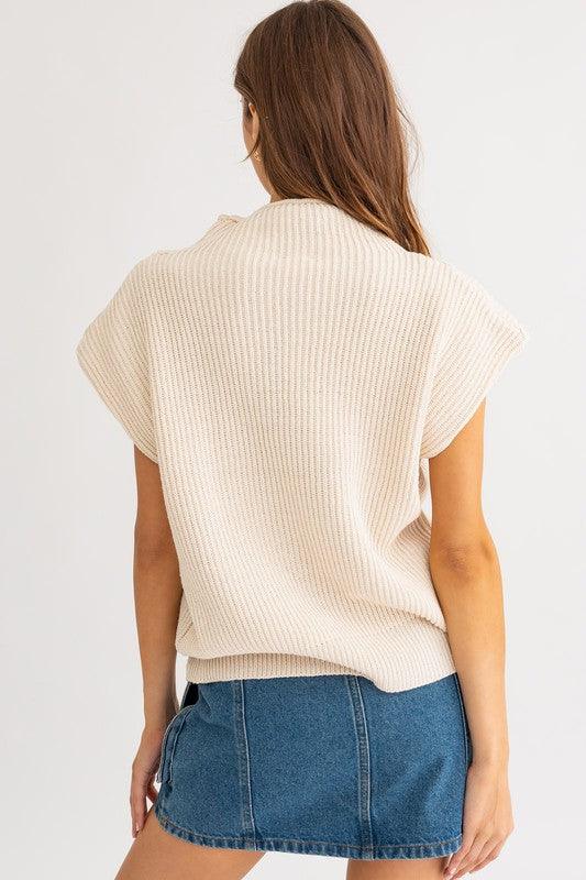 Turtle Neck Power Shoulder Sweater Vest Sweaters